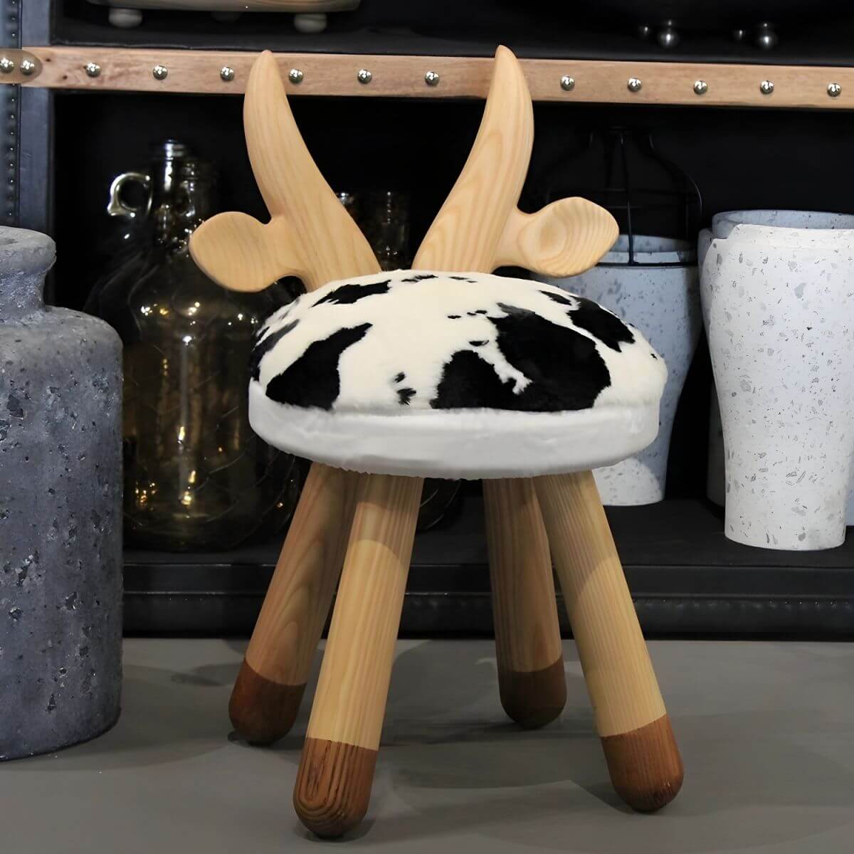 Animal-Shaped Upholstered Kids Stool with Light Wood Legs