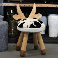 Animal-Shaped Upholstered Kids Stool with Light Wood Legs
