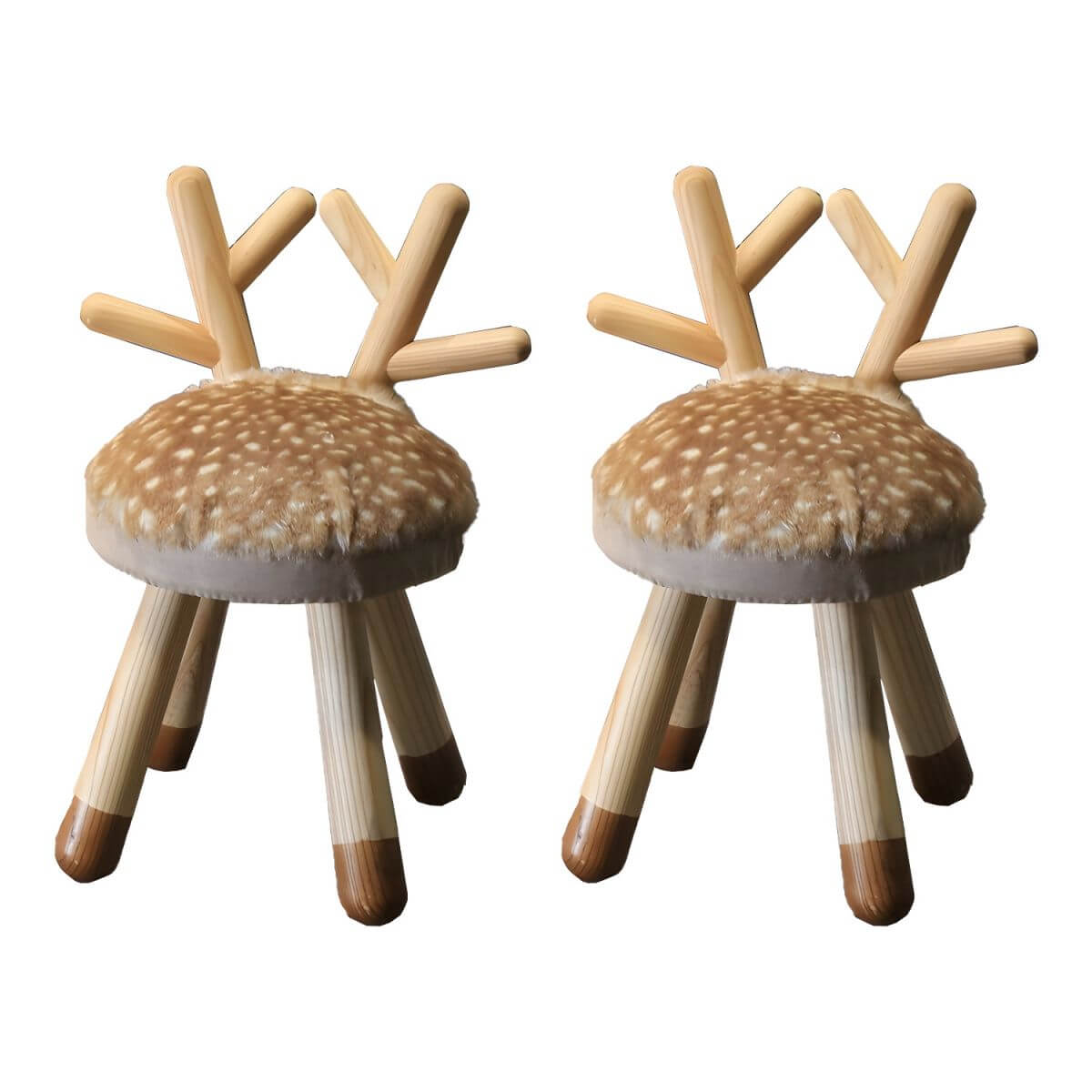 Animal-Shaped Upholstered Kids Stool with Light Wood Legs