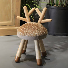 Animal-Shaped Upholstered Kids Stool with Light Wood Legs