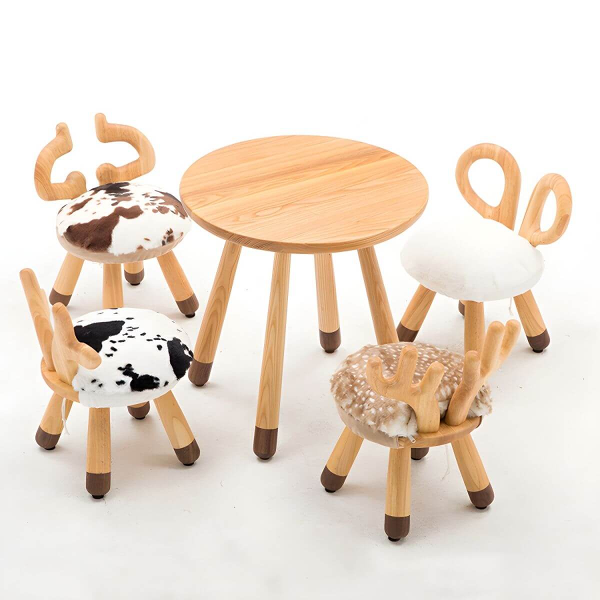 Animal-Shaped Upholstered Kids Stool with Light Wood Legs