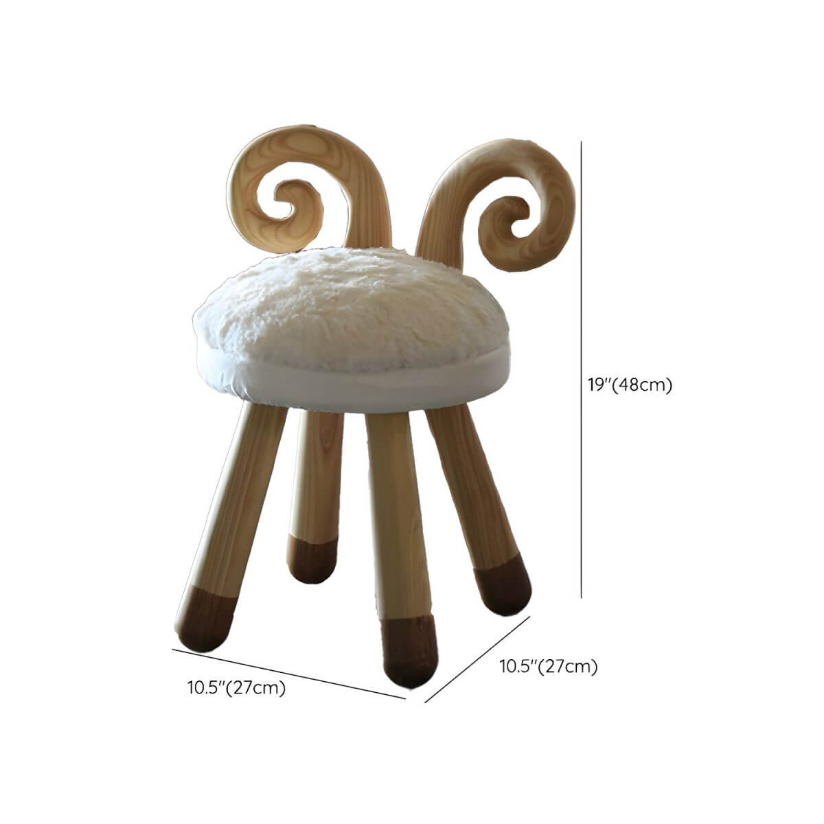 Animal-Shaped Upholstered Kids Stool with Light Wood Legs Dimensions