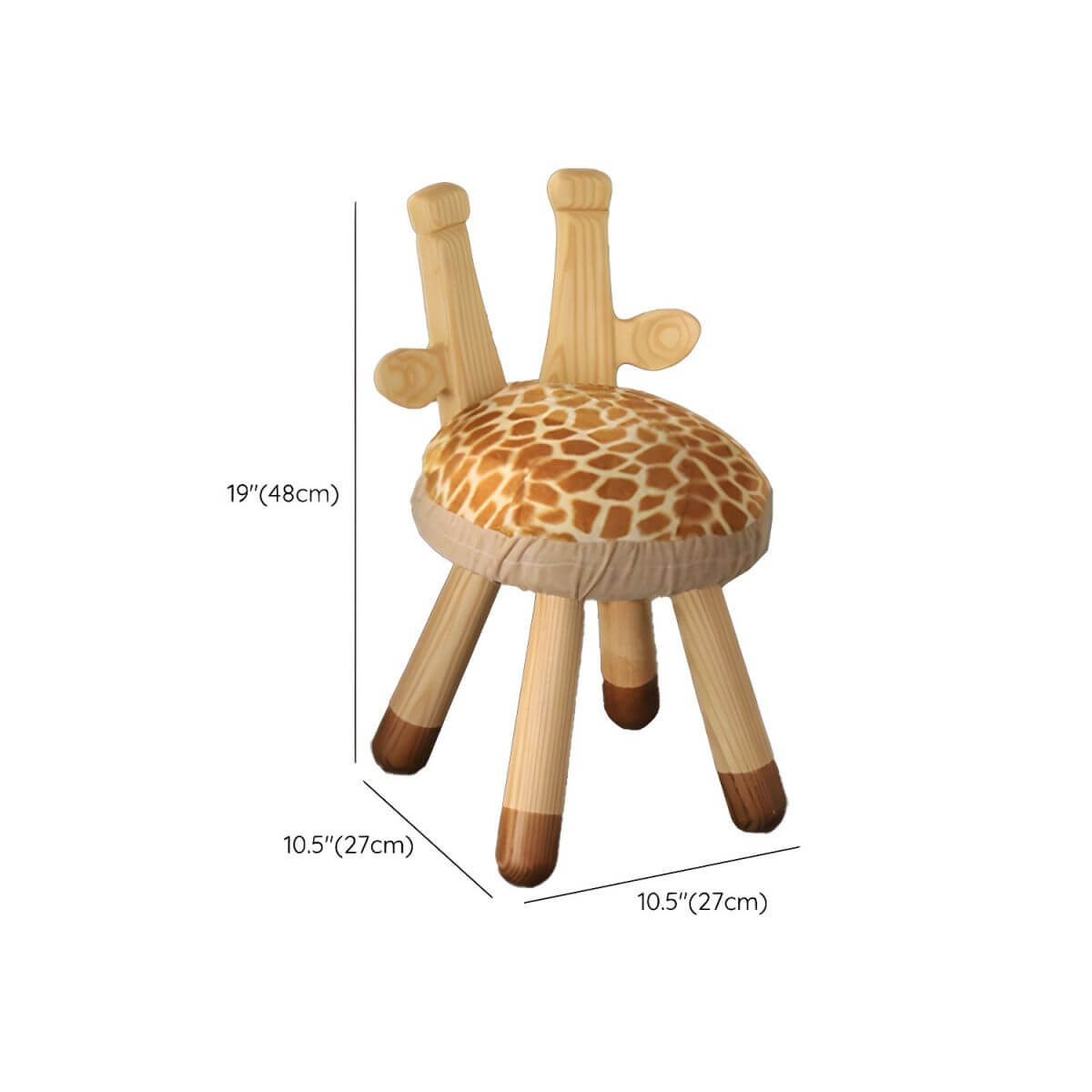 Animal-Shaped Upholstered Kids Stool with Light Wood Legs Dimensions