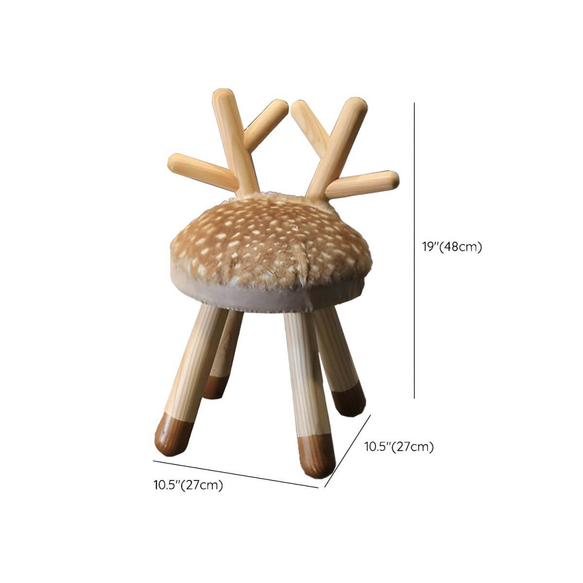 Animal-Shaped Upholstered Kids Stool with Light Wood Legs Dimensions