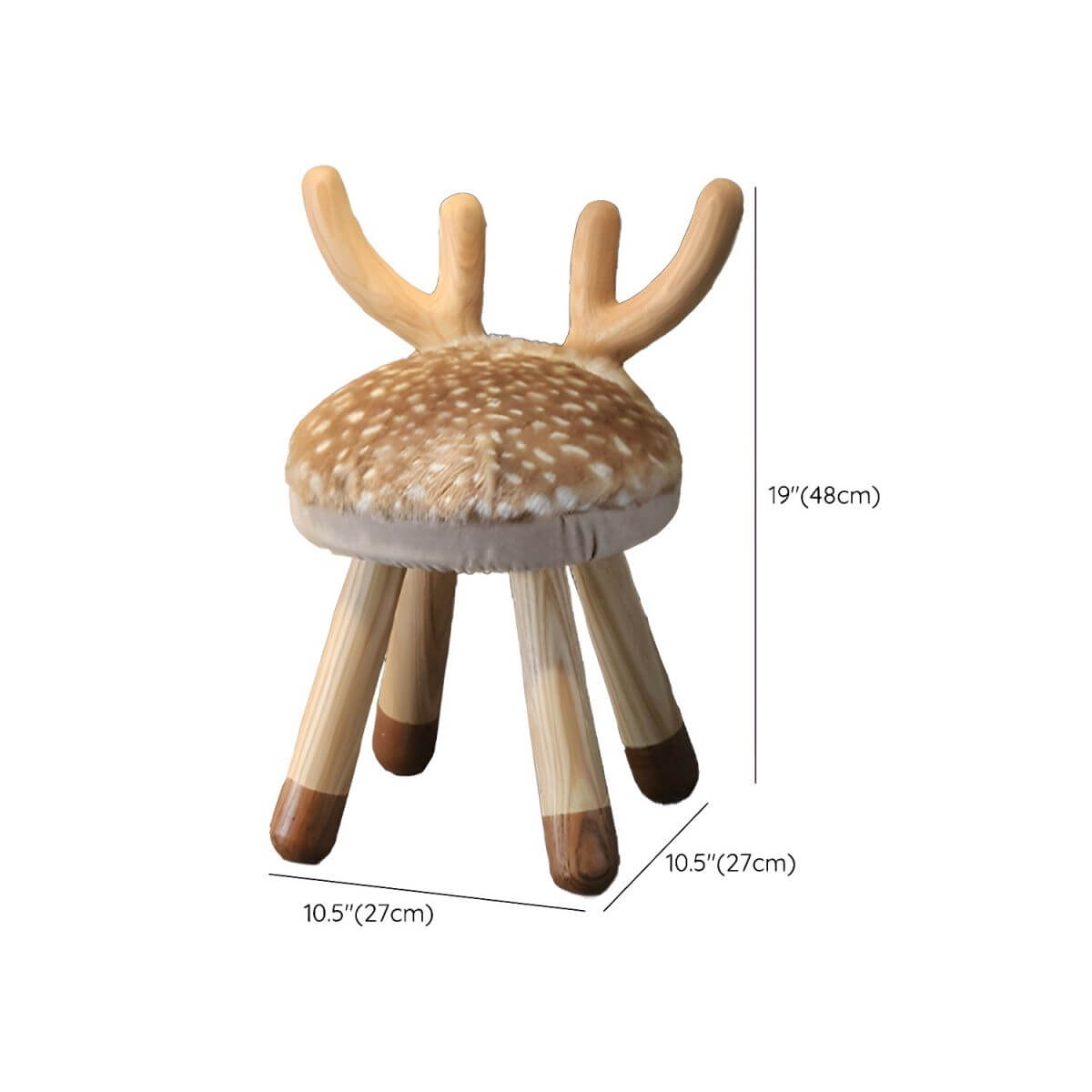 Animal-Shaped Upholstered Kids Stool with Light Wood Legs Dimensions