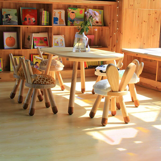 Animal-Shaped Upholstered Kids Stool with Light Wood Legs Main Product Image