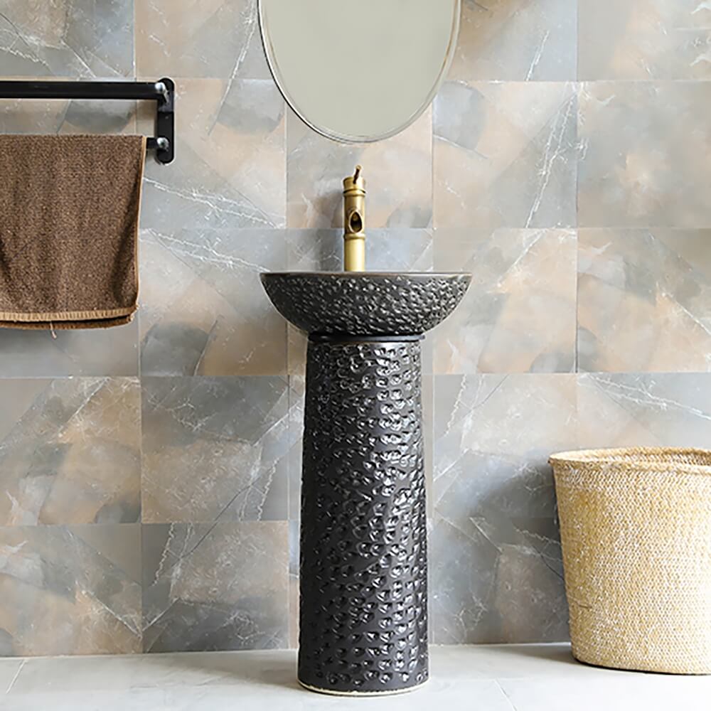 Antique Black Kaolin Clay Freestanding Pedestal Sink - Modern Specialty Design