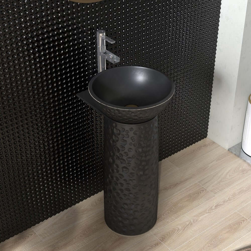 Antique Black Kaolin Clay Freestanding Pedestal Sink - Modern Specialty Design
