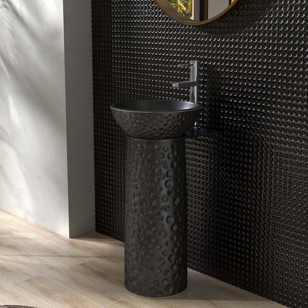 Antique Black Kaolin Clay Freestanding Pedestal Sink - Modern Specialty Design