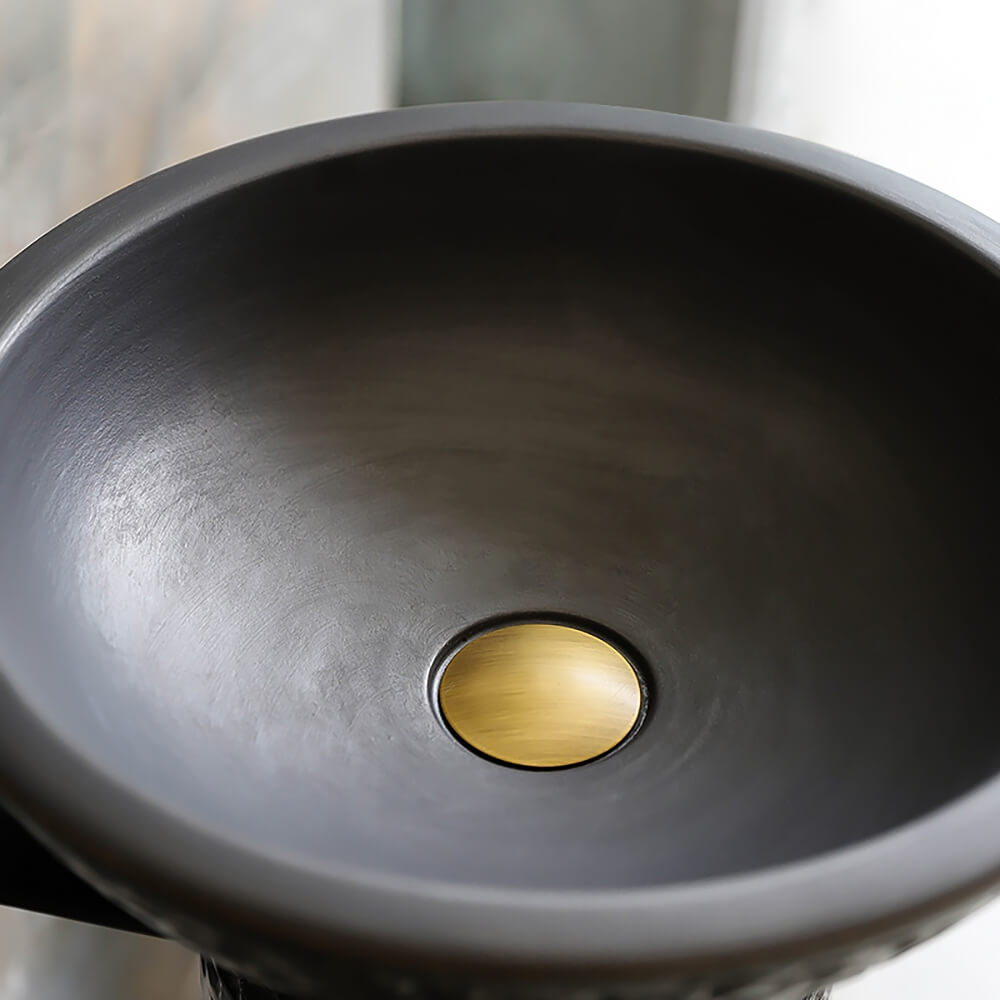 Antique Black Kaolin Clay Freestanding Pedestal Sink - Modern Specialty Design