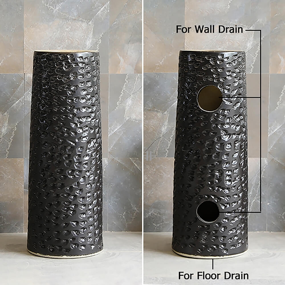 Antique Black Kaolin Clay Freestanding Pedestal Sink - Modern Specialty Design