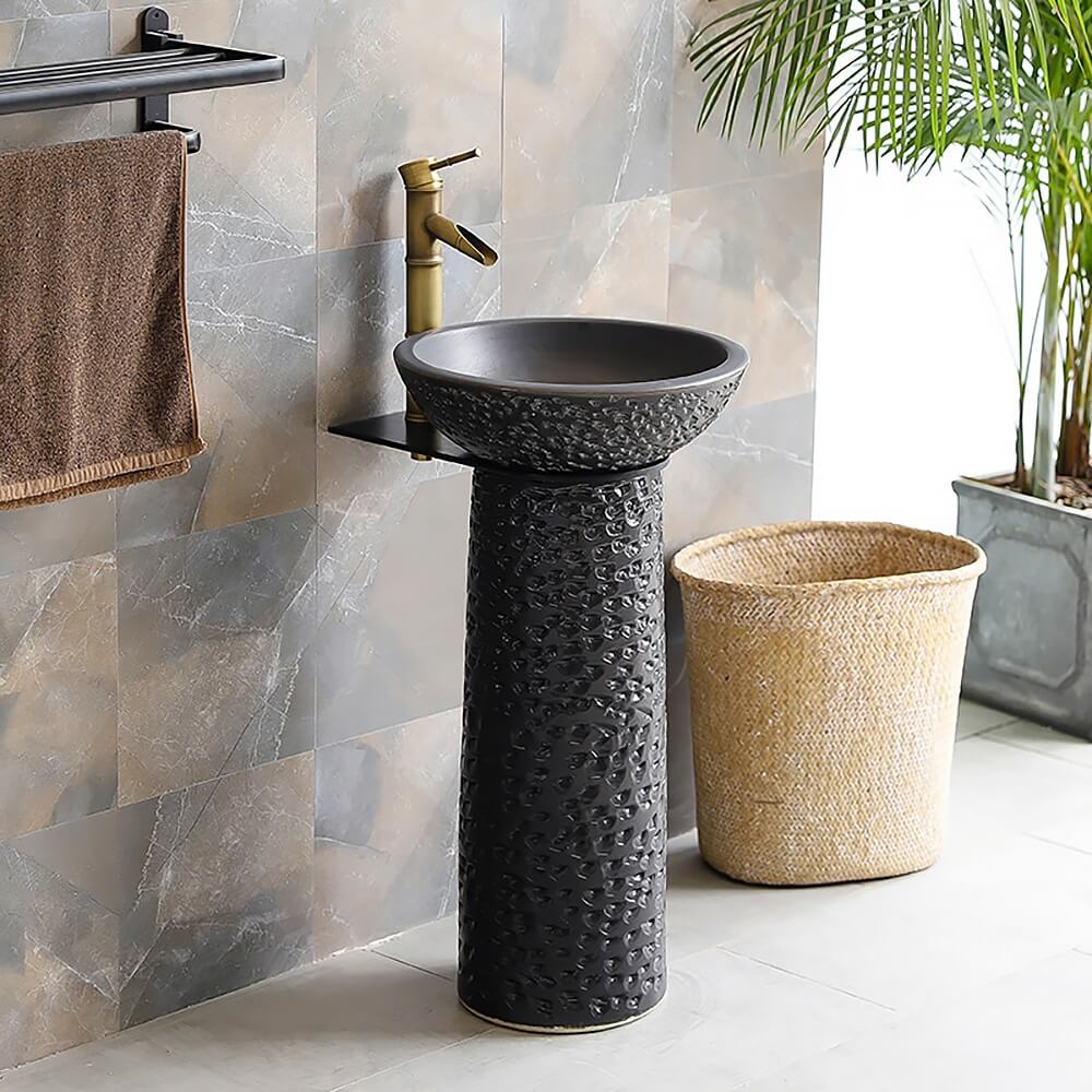 Antique Black Kaolin Clay Freestanding Pedestal Sink - Modern Specialty Design Main Product Image