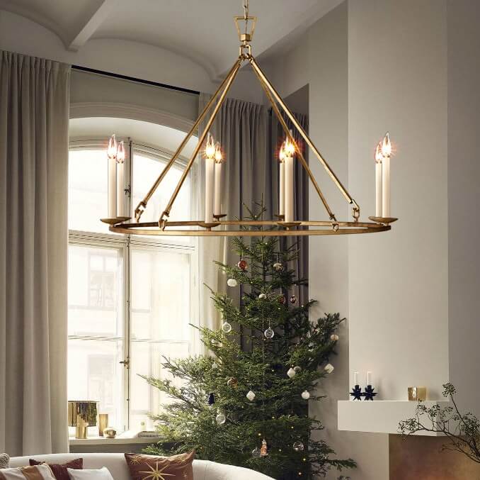 Antique Brass 8-Light Candle-Style Wagon Wheel Chandelier