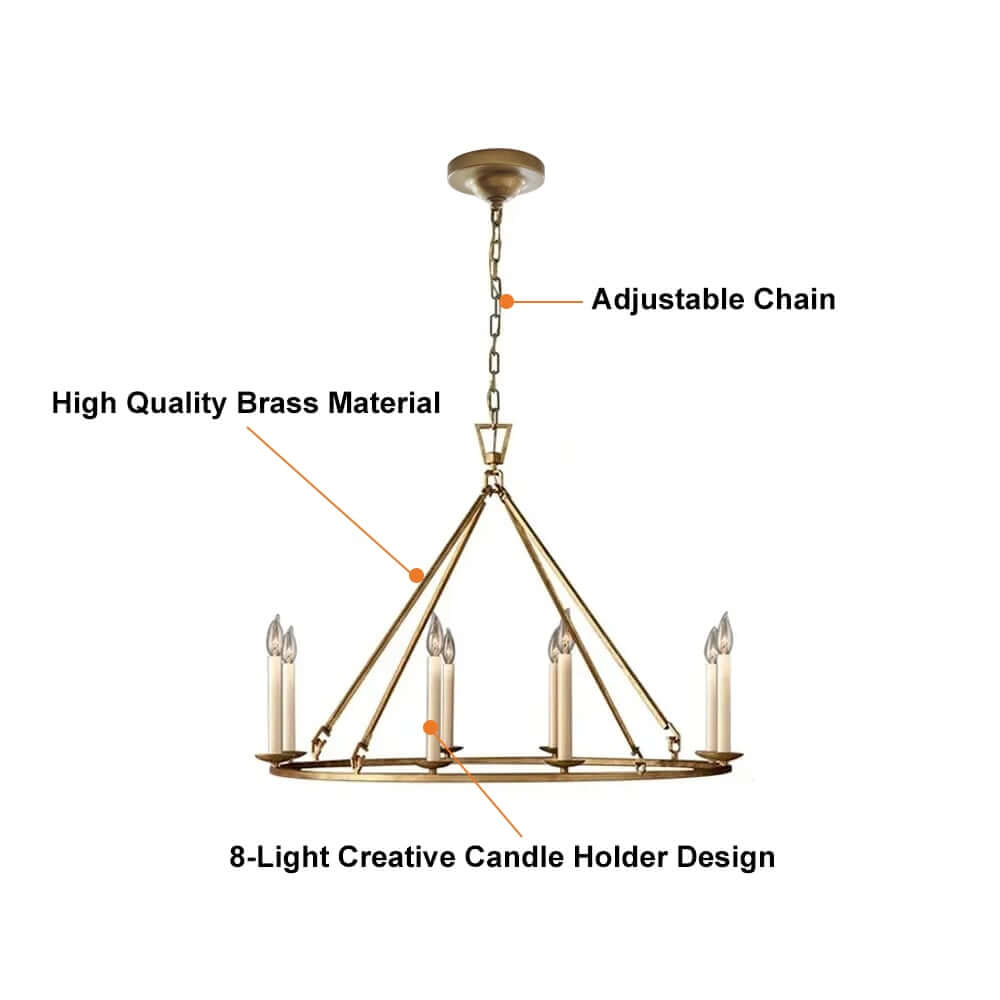 Antique Brass 8-Light Candle-Style Wagon Wheel Chandelier