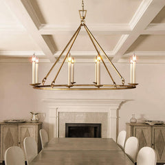 Antique Brass 8-Light Candle-Style Wagon Wheel Chandelier Main Product Image