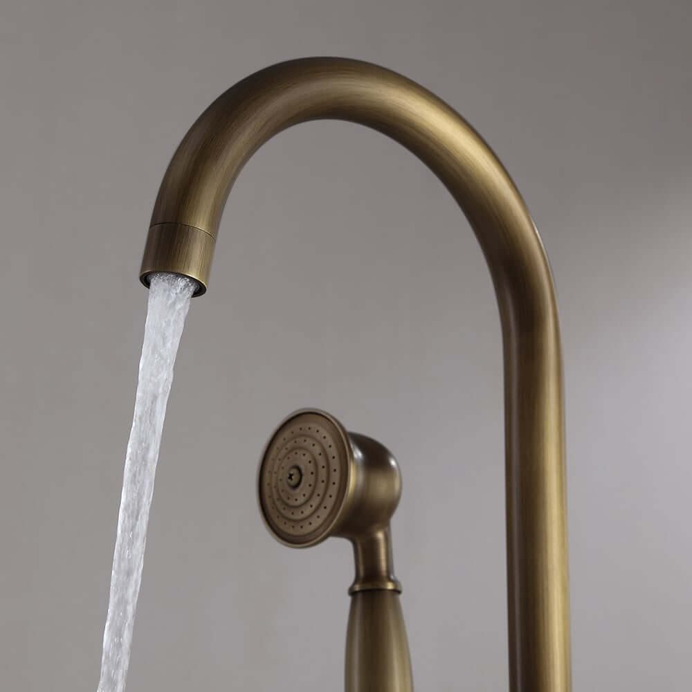 Antique Brass Freestanding Tub Faucet with Hand Shower