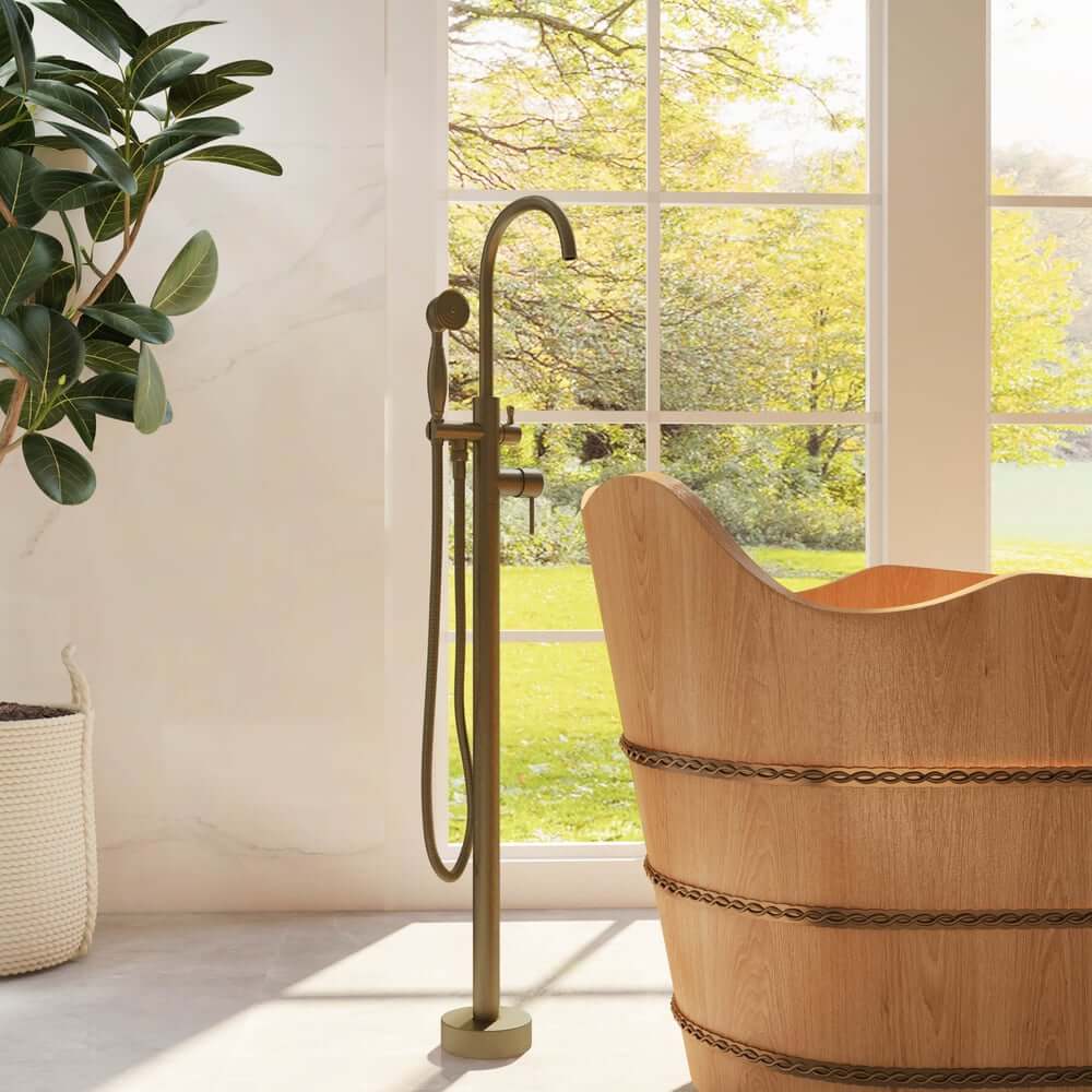 Antique Brass Freestanding Tub Faucet with Hand Shower