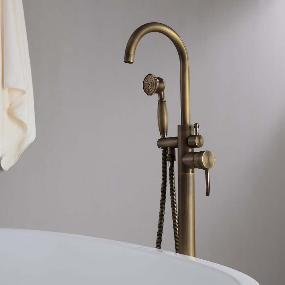 Antique Brass Freestanding Tub Faucet with Hand Shower