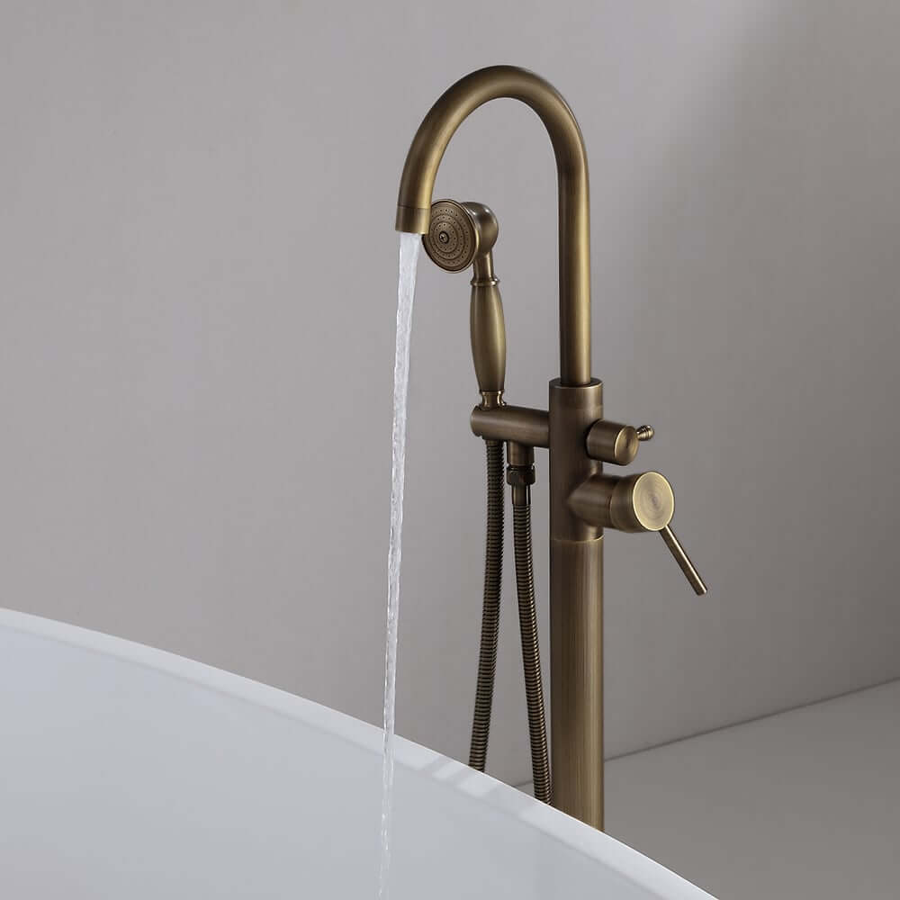 Antique Brass Freestanding Tub Faucet with Hand Shower