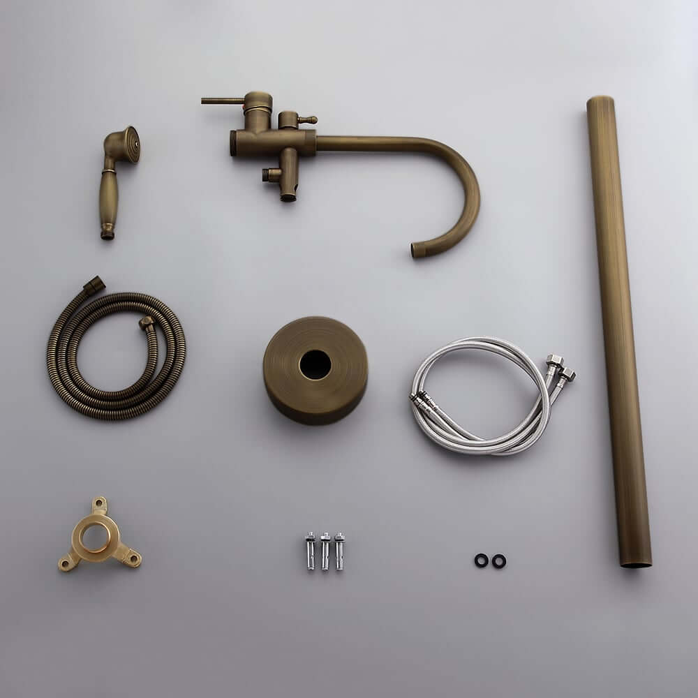 Antique Brass Freestanding Tub Faucet with Hand Shower