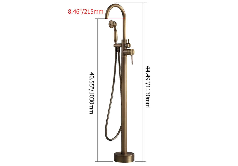 Antique Brass Freestanding Tub Faucet with Hand Shower Dimensions