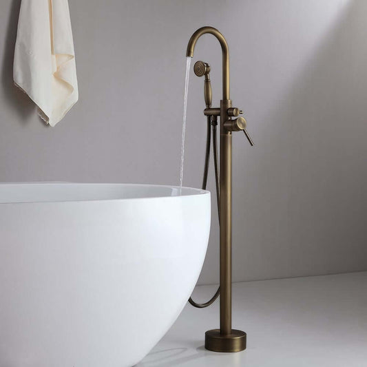 Antique Brass Freestanding Tub Faucet with Hand Shower Main Product Image