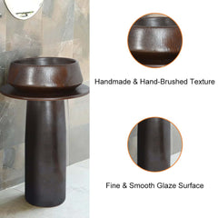 Antique Brass Retro Freestanding Pedestal Sink with Kaolin Clay