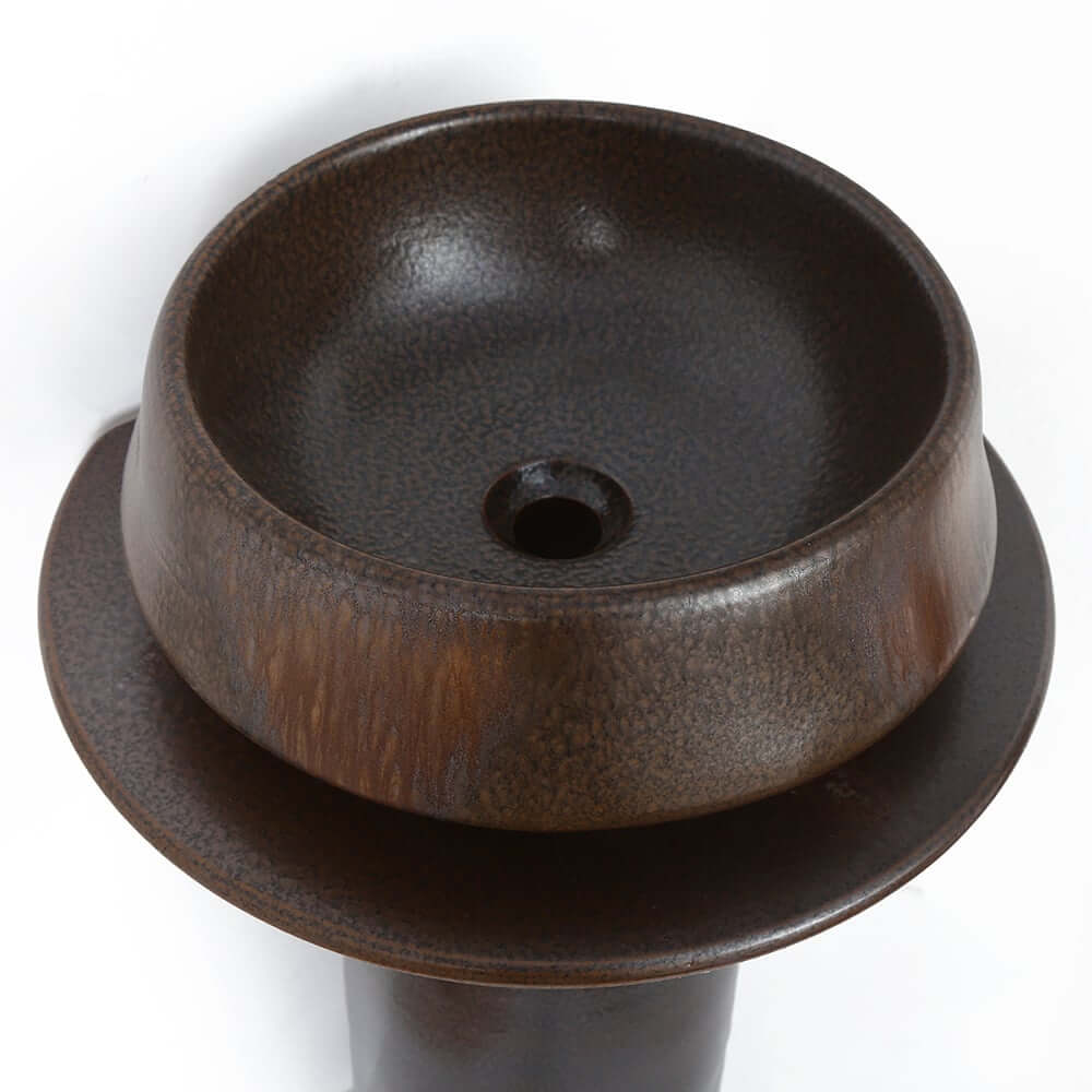 Antique Brass Retro Freestanding Pedestal Sink with Kaolin Clay