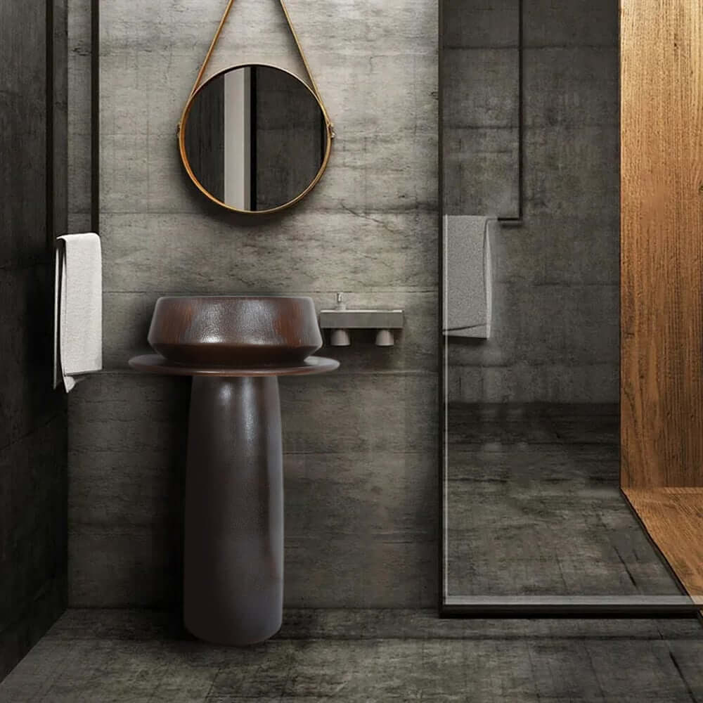 Antique Brass Retro Freestanding Pedestal Sink with Kaolin Clay