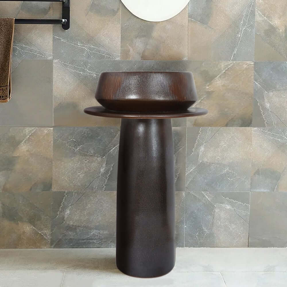 Antique Brass Retro Freestanding Pedestal Sink with Kaolin Clay Main Product Image