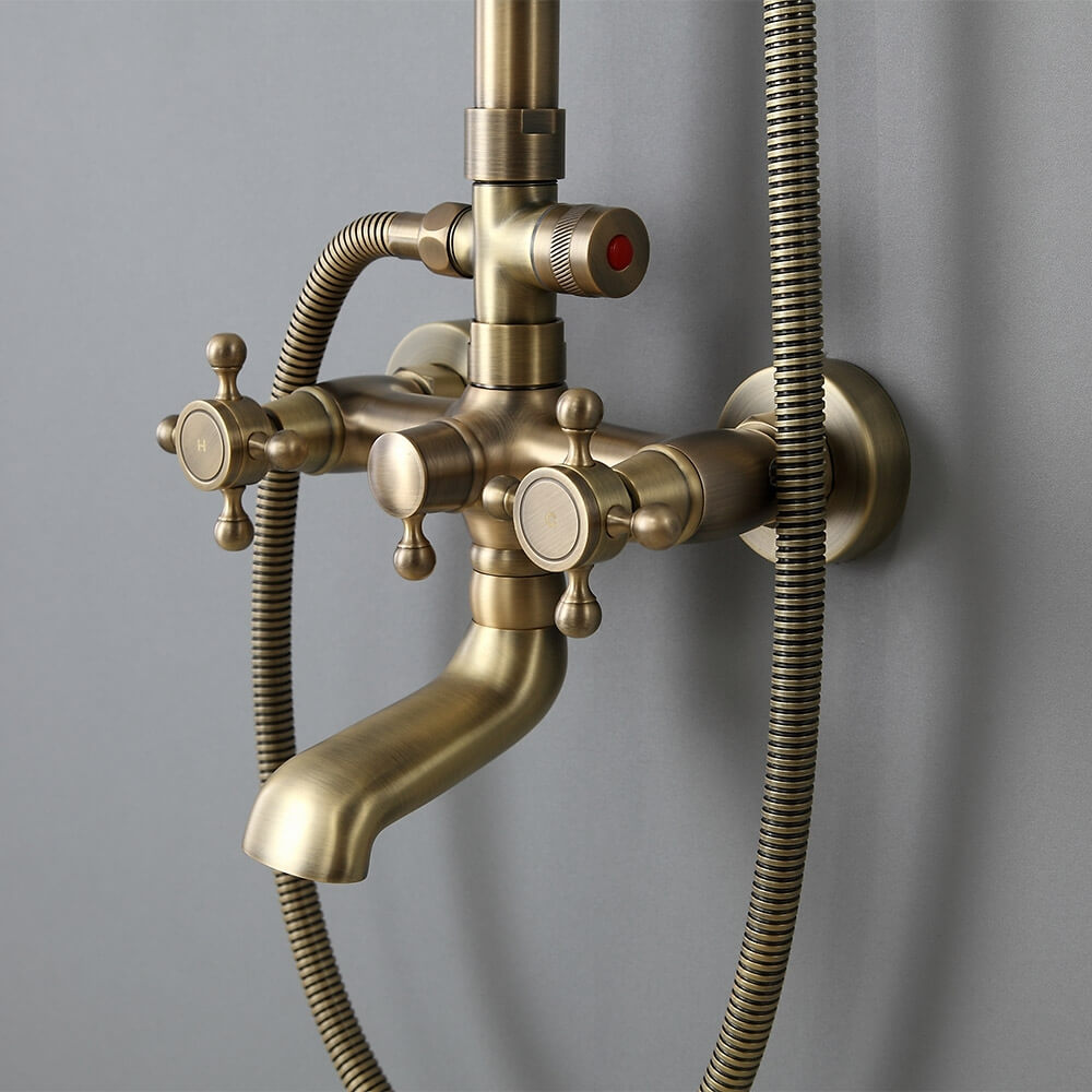 Antique Brass Traditional Rainfall Shower System with Hand Shower