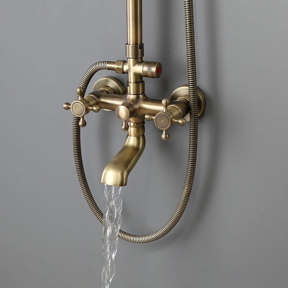 Antique Brass Traditional Rainfall Shower System with Hand Shower