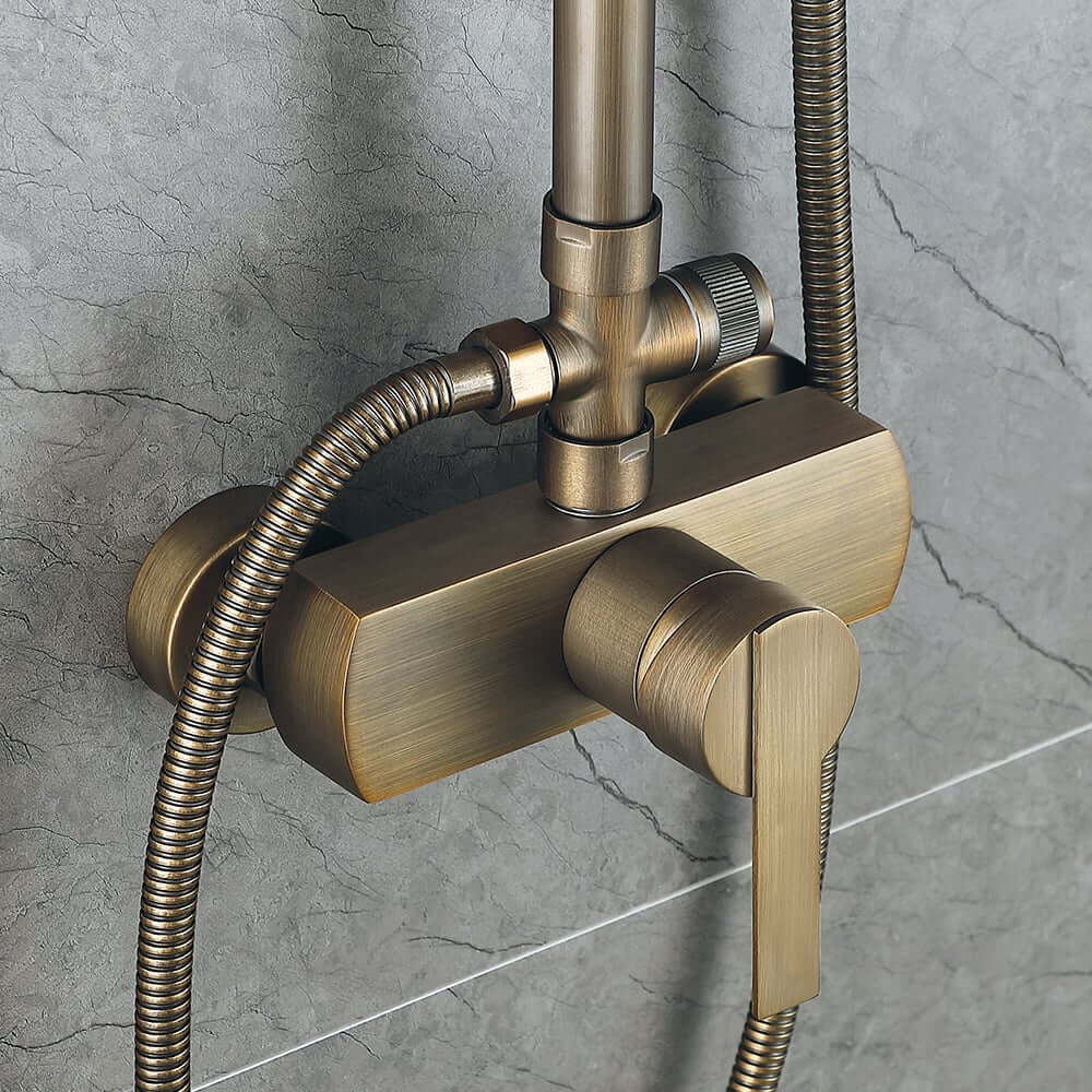 Antique Brass Traditional Shower Set with Rain Shower Head and Handheld