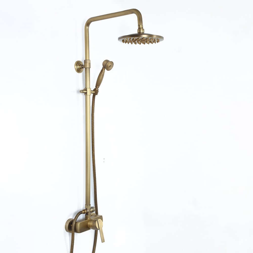 Antique Brass Traditional Shower Set with Rain Shower Head and Handheld