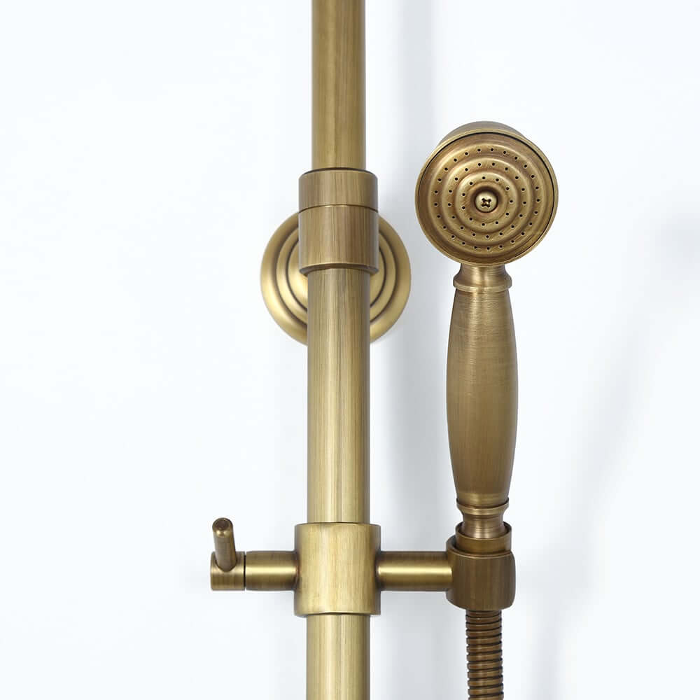 Antique Brass Traditional Shower Set with Rain Shower Head and Handheld
