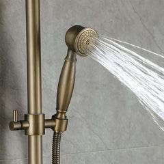 Antique Brass Traditional Shower Set with Rain Shower Head and Handheld