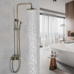 Antique Brass Traditional Shower Set with Rain Shower Head and Handheld