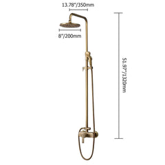 Antique Brass Traditional Shower Set with Rain Shower Head and Handheld Dimensions