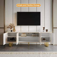Art Deco Freestanding TV Stand With Cabinets - White