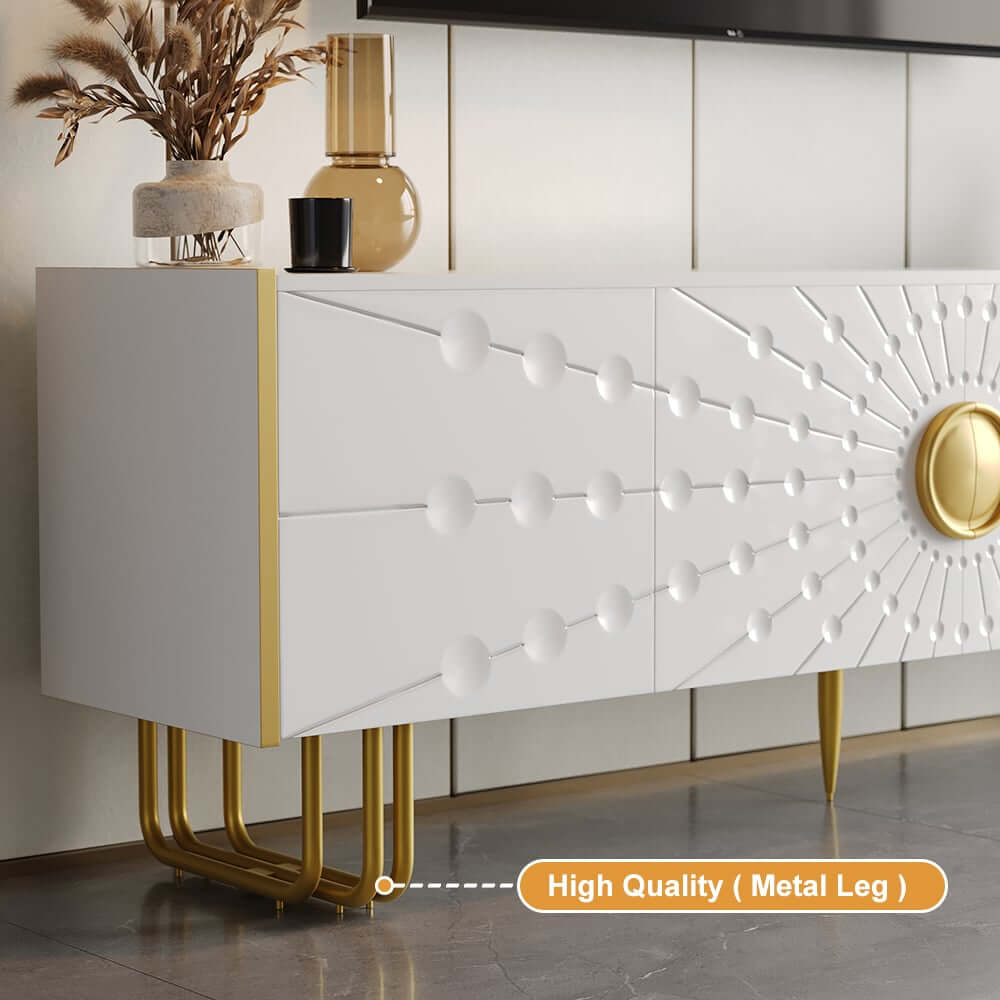 Art Deco Freestanding TV Stand With Cabinets - White