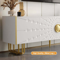 Art Deco Freestanding TV Stand With Cabinets - White