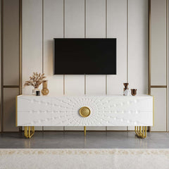Art Deco Freestanding TV Stand With Cabinets - White
