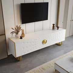 Art Deco Freestanding TV Stand With Cabinets - White