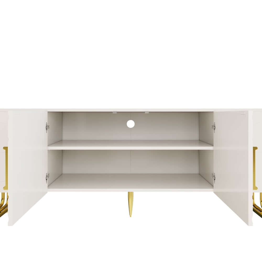 Art Deco Freestanding TV Stand With Cabinets - White