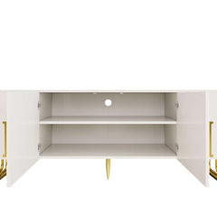 Art Deco Freestanding TV Stand With Cabinets - White