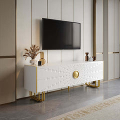 Art Deco Freestanding TV Stand With Cabinets - White Main Product Image