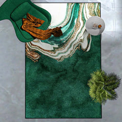 Art Deco Polyester Area Rug with Abstract Green Marble Print