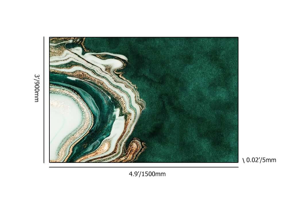 Art Deco Polyester Area Rug with Abstract Green Marble Print Dimensions
