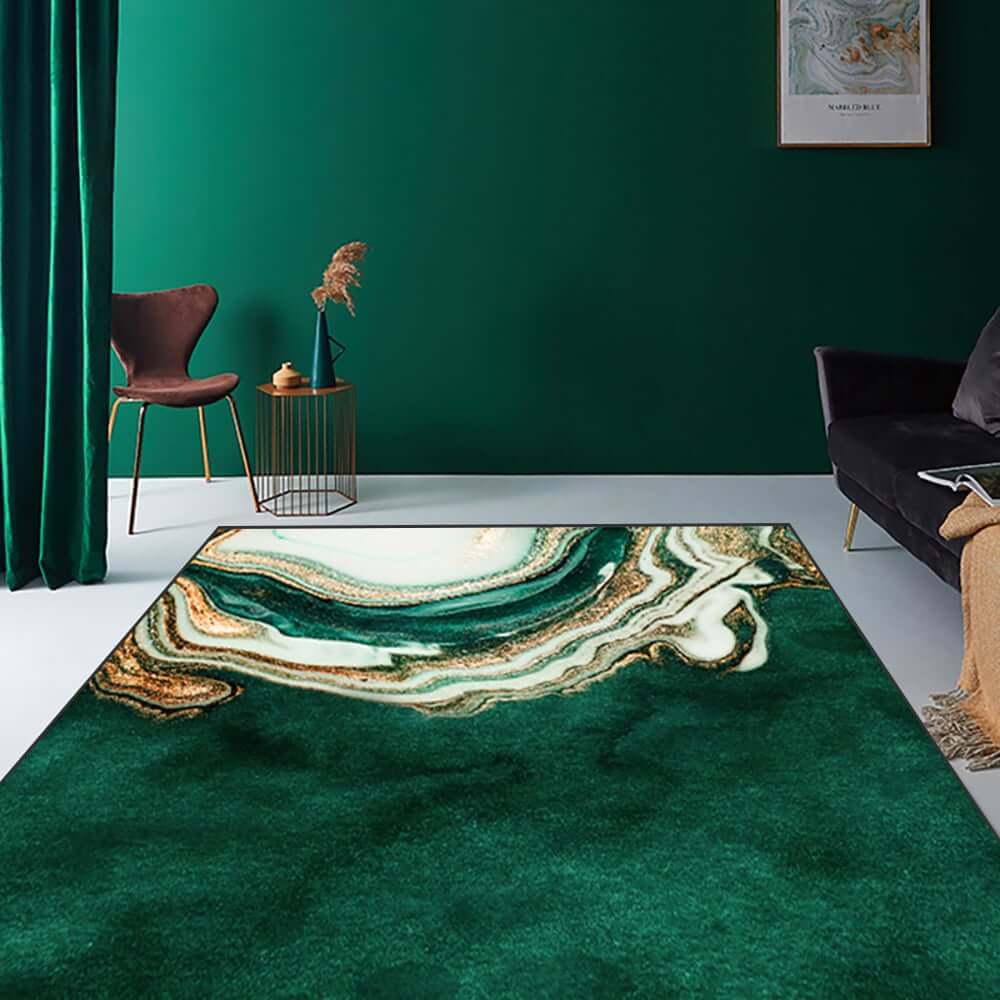 Art Deco Polyester Area Rug with Abstract Green Marble Print Main Product Image