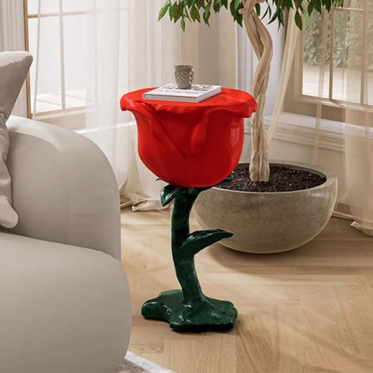 Art Deco Red Resin Rose Novelty Side Table